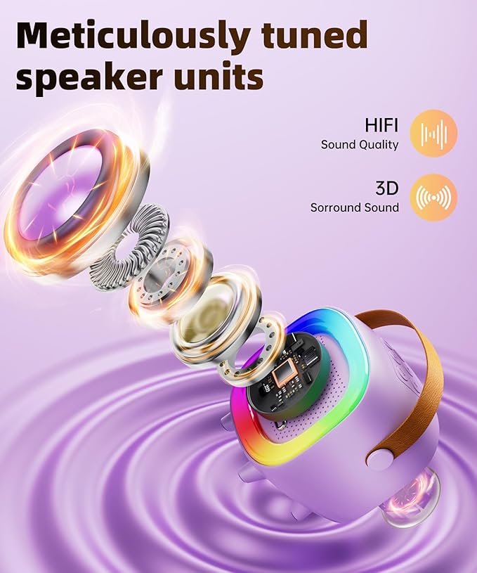 Mini Karaoke Machine Speaker for Kids Adults, Portable Bluetooth with 1 Wireless Microphones, Children's Day Birthday Gift Ideas for Toys for Teens Boys and Girls Aged 4, 5, 6, 7, 8, 9, 10, 11, 12+ Kick Boosters