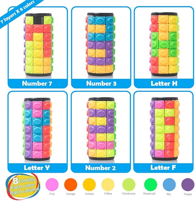 R.Y.TOYS Rotate and Slide Puzzle-Design Patent,Fidget Toys(Restore Order/Create Patterns) 8 Colors,7 Layers-Detach Piece for Quick Play,Brain Teaser,Sensory Toys,Birthday Gifts,Stocking Stuffers