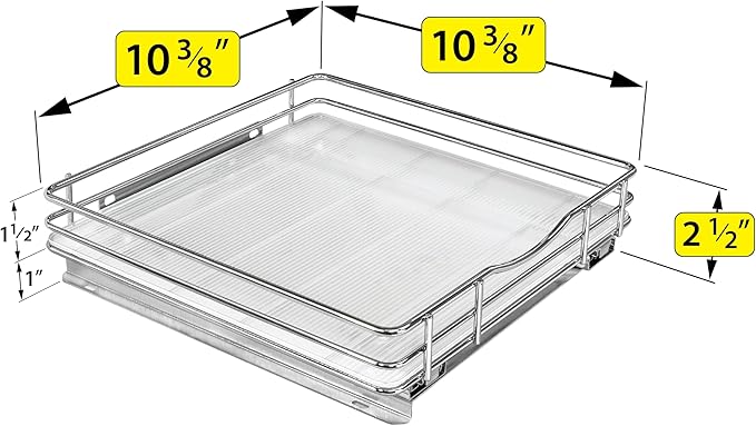 LYNK PROFESSIONAL® Pull Out Spice Rack Organizer for Inside Kitchen Cabinets - 10-3/8 inch Wide - Slide Out Drawer – Chrome Sliding Spice Cabinet Organization Shelf Racks - 1 Tier LYNKPROFESSIONAL