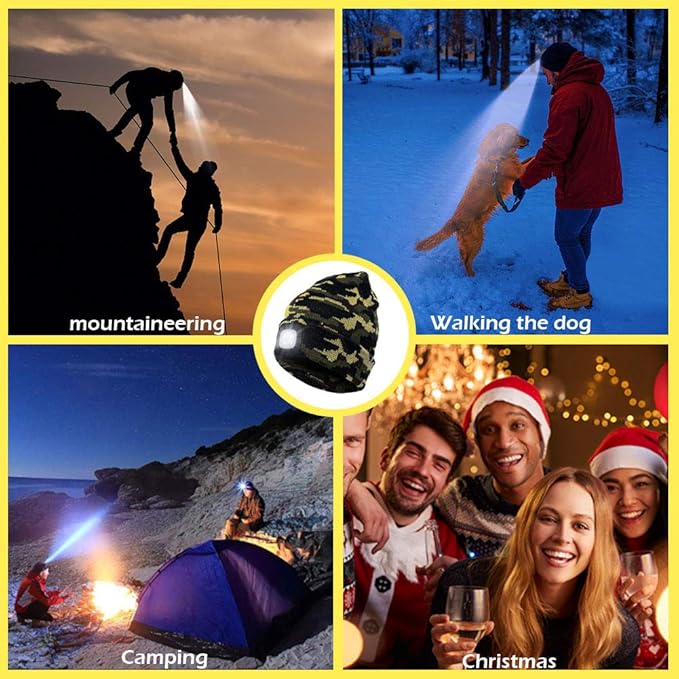 CENSGO Unisex Hat with Light, USB Rechargeable Headlamp Beanie, Gifts for Dad Father Men Husband Warm Knitted Cap CENSGO