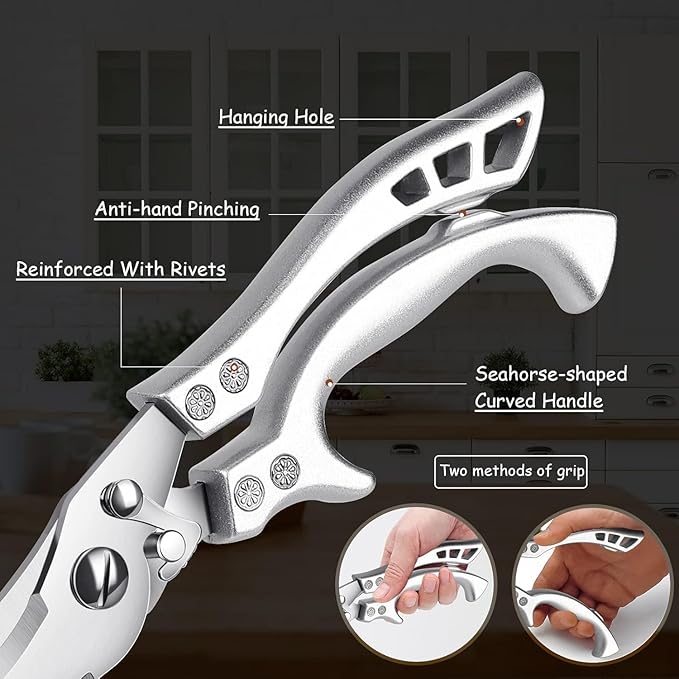 Dreach Reach Heavy Duty Poultry Shears with Serrated Edge - Kitchen Scissors For Chicken, Bone, Meat, Turkey, Fish - No Rust, Spring Loaded, Stainless Steel DreamReach