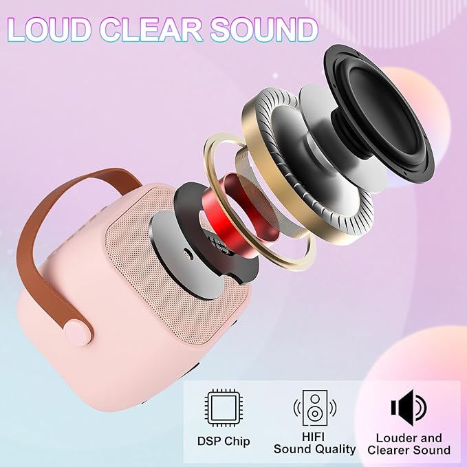 Karaoke Machine for Kids Adults, Mini Portable Bluetooth Karaoke Speaker with 2 Wireless Microphone and Lights,Toys for All Smartphones,Birthday, Family,Home Party Pinkcolor Xjahwr