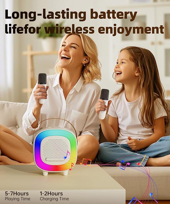 Mini Karaoke Machine Speaker for Kids Adults, Portable Bluetooth with 2 Wireless Microphones, Children's Day Birthday Gift Ideas for Toys for Teens Boys and Girls Aged 4, 5, 6, 7, 8, 9, 10, 11, 12+ Kick Boosters