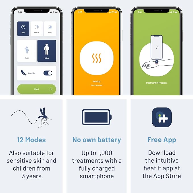 heat it - Smartphone-Powered Insect Bite Healer - Chemical-Free Relief from Itching & Pain just with Concentrated Heat - for iPhone 15/16/17 & Android (USB-C Port) heatit