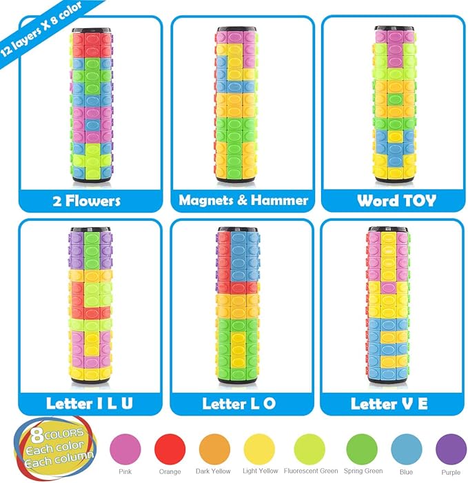 R.Y.TOYS Rotate and Slide Puzzle-Design Patent,Fidget Toys(Restore/Create) 8 Colors,12 Layers-Detach Piece for Quick Play,Brain Teaser,Sensory Toys,Stocking Stuffers,Easter Basket Stuffers Essentials