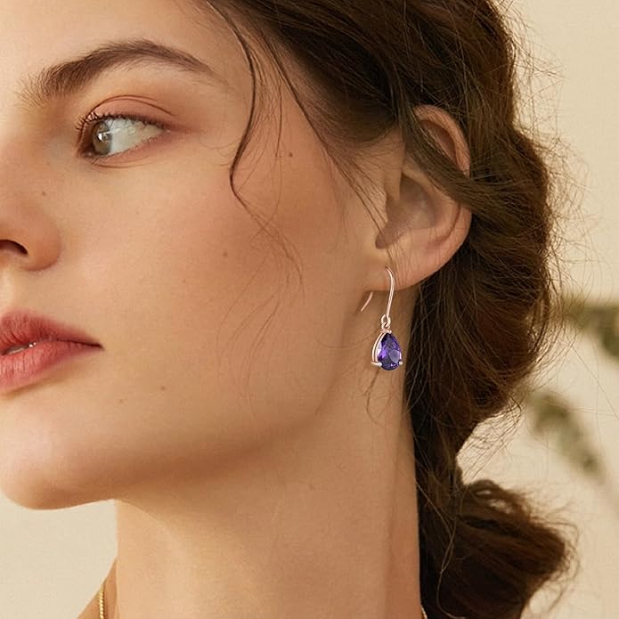925 Sterling Silver 7x10MM Teardrop Birthstone Earrings, Solitaire Dangle Fish Hook Earrings for Women, Prom Jewelry Gifts RaymardJewelry