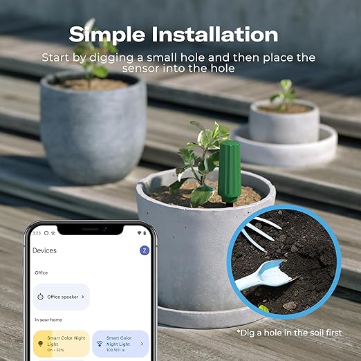 THIRDREALITY Smart Soil Moisture Sensor 2Pack,Zigbee hub Needed,Capacitive Probe,Moisture/Temperature Meter for Garden Planting,Compatible with Homey,Hubitat, SmartThings,Home Assistant ThirdReality