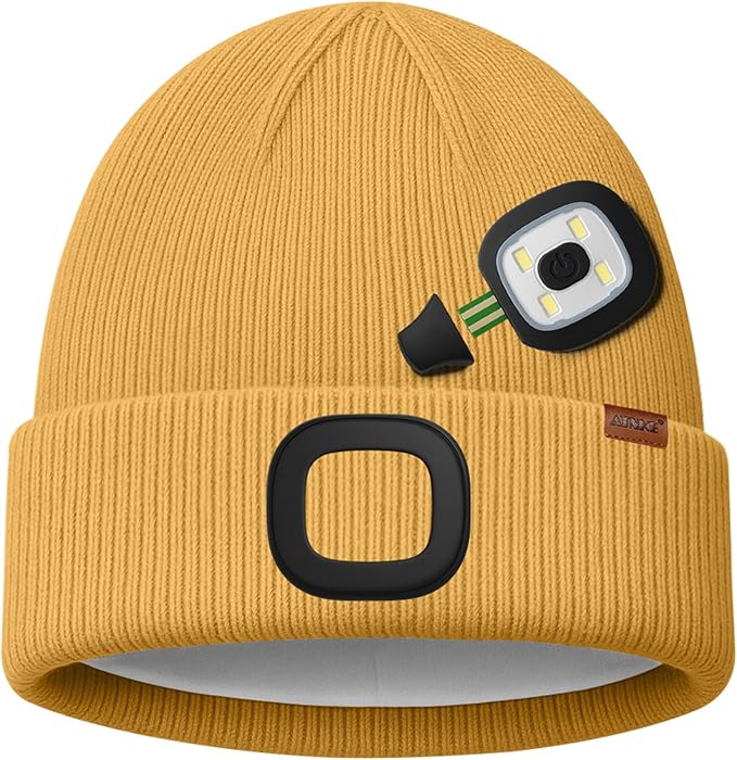 ATNKE Kids LED Lighted Beanie Cap,USB Rechargeable 4 LED Running Headlamp Lined Fleece Hat Light Gift for Boys and Girls ATNKE