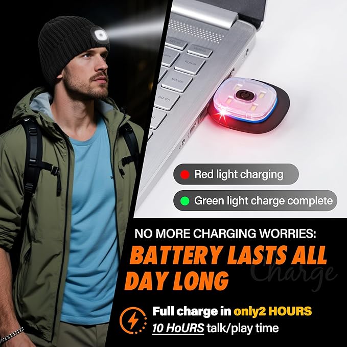Bluetooth Beanie Hat with Light for Men, LED Beanie with Light Rechargeable, Headlamp Cap Wireless Headphones Built-in Speaker Mic Christmas Gifts for Teens Stocking Stuffers for Men Dad(Black) AHASTI