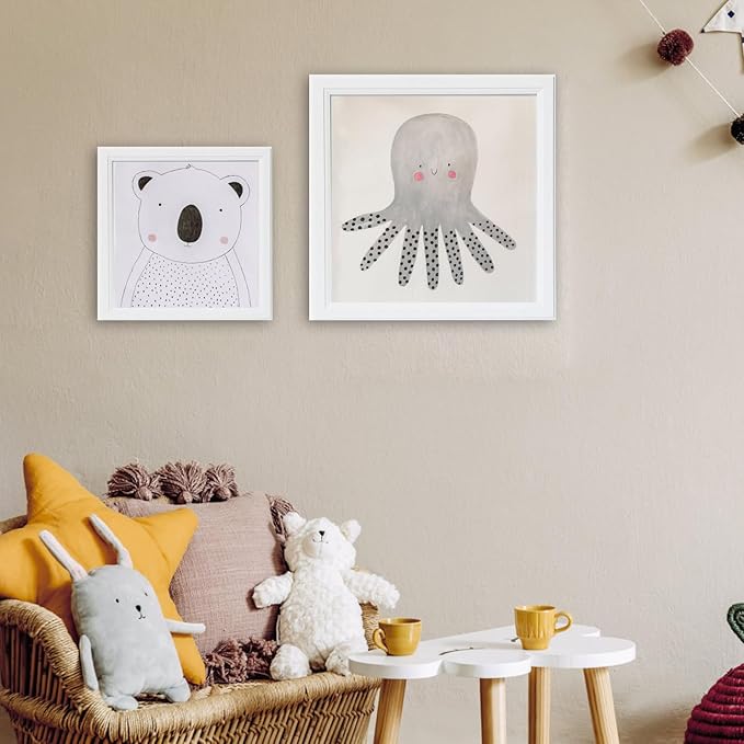 KTKDE 12x12 Picture Frame Set of 5, White Wooded, Wall Hanging Display, Best Square Photo Frame Studio Gallery for Photos, Posters & Art Prints KTKDE