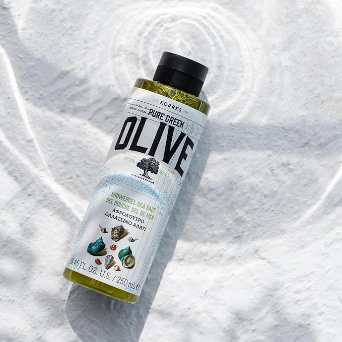 KORRES Olive Oil Shower Gel for Dry Skin, Moisturizing Body Wash Cleanser Made with Pure Greek Olive Oil, Hydrating and Nourishing Bath Soap for Smooth, Supple Skin, Sea Salt Scented, 8.45 fl oz Korres