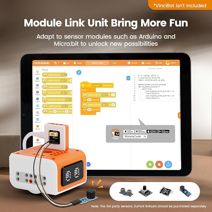 Inventor Kit for VinciBot Coding Robot, Electronic STEM Kit with programmable Module to Learn Programmable Electronic Projects for School Classroom Kids Ages 8+ MatataStudio-STEMRoboticsforkids
