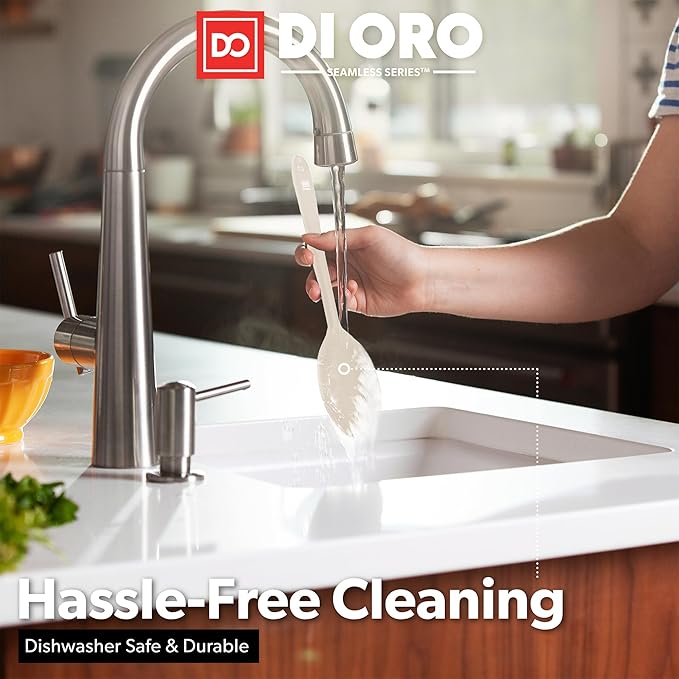 DI ORO Silicone Spoons for Cooking - Large Kitchen Spoons for Mixing, Serving, & Stirring - 600°F Heat-Resistant Non Stick Utensils – Big Solid & Slotted Basting Spoons - Dishwasher Safe (2pc, Clay) DIORO