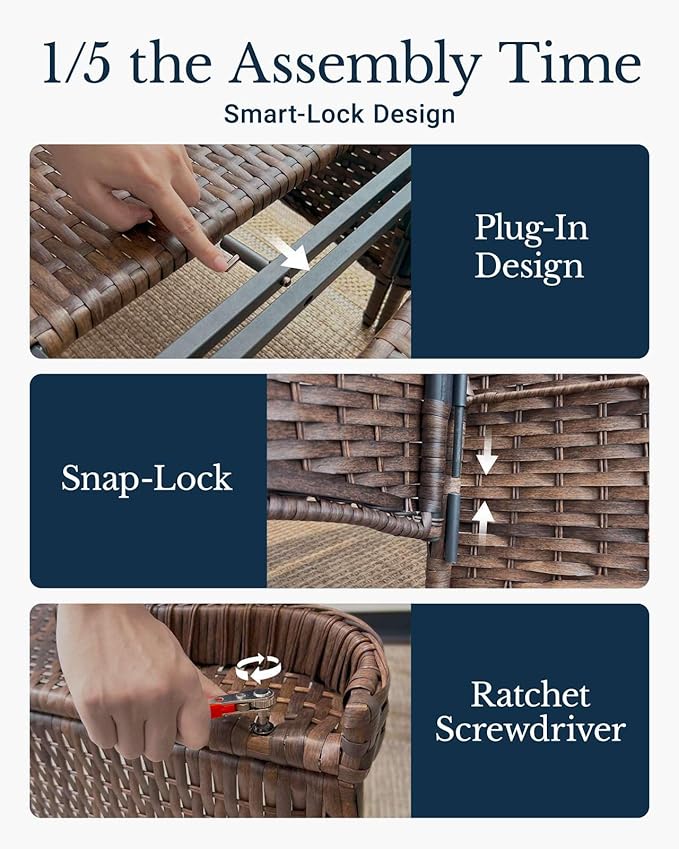 HILLGA Luxury Patio Furniture Set with 6-Inch Thick Cushions, High Back Outdoor Swivel Rocker Chairs Patio Loveseat and Couch, 6-Piece All Weather Conversation Set for Porch Deck Pool Yard, Blue (V3) HILLGA