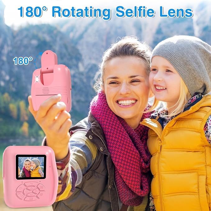 Kids Camera Instant Print - Kids Printing Cameras That Print Photos Toddler Digital Camera for Kid 1080P Toys Video Cameras Christmas Birthday Gifts for 3-12 Year Old Girls Boys Pink PROGRACE