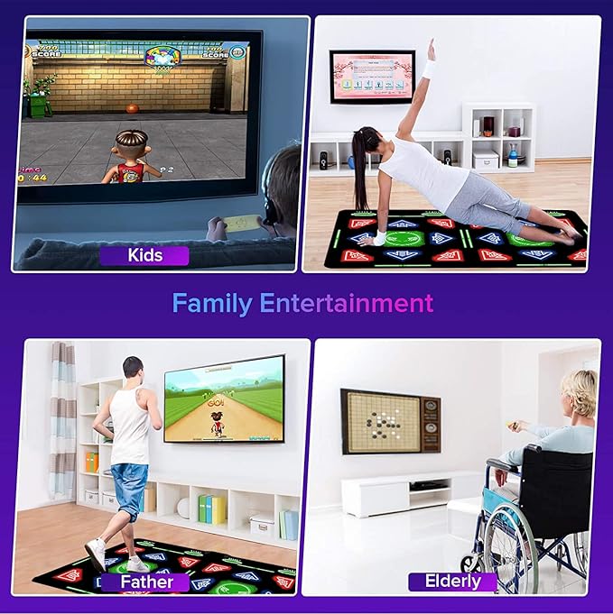 HDMI Dance Mat with Upgraded 64GB Memory Card,1000 Games,885 Songs and 81 MTVs;Features Dance,Yoga,Aerobics,Running,Sports and Puzzle Game Modes Flannel Material.A for Kids. Kick Boosters