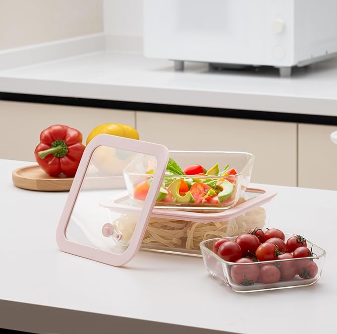 Urban Green Glass Food Container Set with Silicone Glass Lid, 3 Pack, Square Shape, Airtight, LeakProof, 100% Plastic Free, Meal Prep Food Storage Containers LiveaLifeEasierandGreener