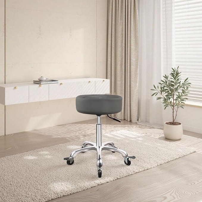 Rolling Stool with Wheels 12cm Ultra Thick Cushion Roller with Heavy Duty Swivel Desk，Adjustable Height Roller Stool for Massage Medical Tattoo Spa(Super Thick Cushion, Grey) Kick Boosters