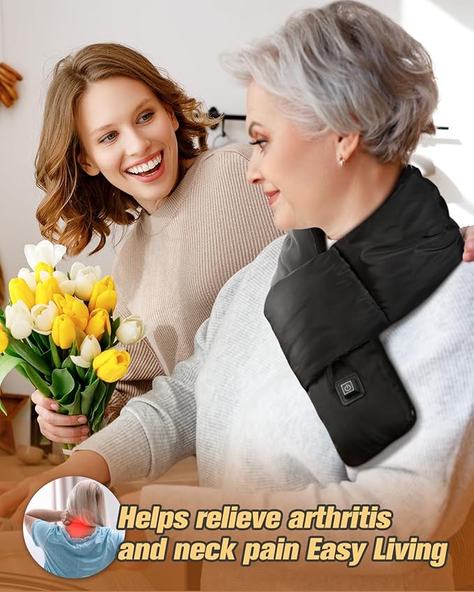 Eventek Rechargeable Heated Scarf for Women & Men - Electric Heated Neck Warmer with 5500mAh Battery, Up to 10 Hours Heating for Cold Weather, Neck Pain Relief, Skiing, Outdoor Activities(Black) EVENTEK