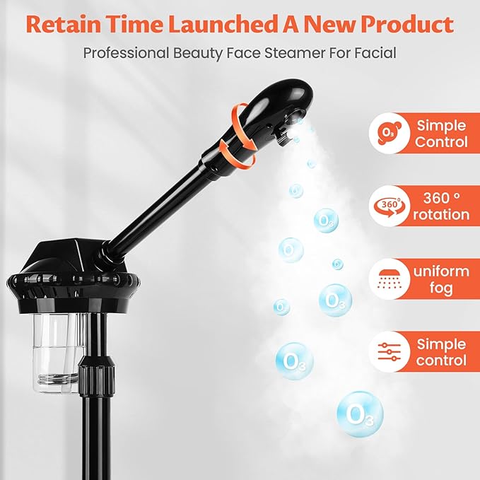 Professional Face Steamer, Adjustable Height and Angle, Facial Steamer Clean Skin Firming Pores and Moisturizing Suitable for a Beauty, Spa, at Home Chetunju