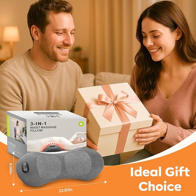 Smooth Triple Fusion Back Massager,with Heat, Vibration & Lumbar Traction - Deep Tissue Lumbar Pillow for Lower Back Pain Relief, Relaxation for Home, Office - Corded Electric（Dark Gray） Huixinline