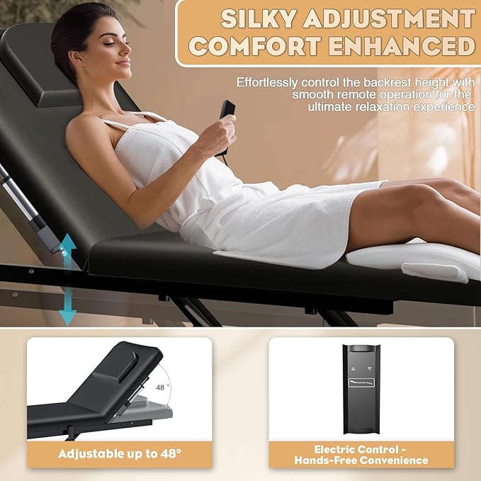 Stationary Massage Table with Memory Foam, Massage TattooTable with Adjustable Height, Facial Bed for Esthetician, PU Leather for Physical Therapy & Spa (Metal/ 2 Molds-Black, 44.7''L x 22''W) Kick Boosters