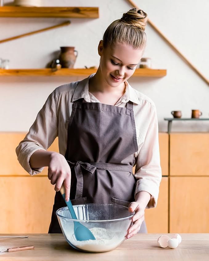 Silicone Cooking Utensils Set, Perfectly Angled for Frying, Mixing,Serving,Draining,Turning and Stirring, BPA-Free Matte Silicone, Wood Handles, Safe for Nonstick Cooking Surfaces,4 Pack (Blue) BADIANO