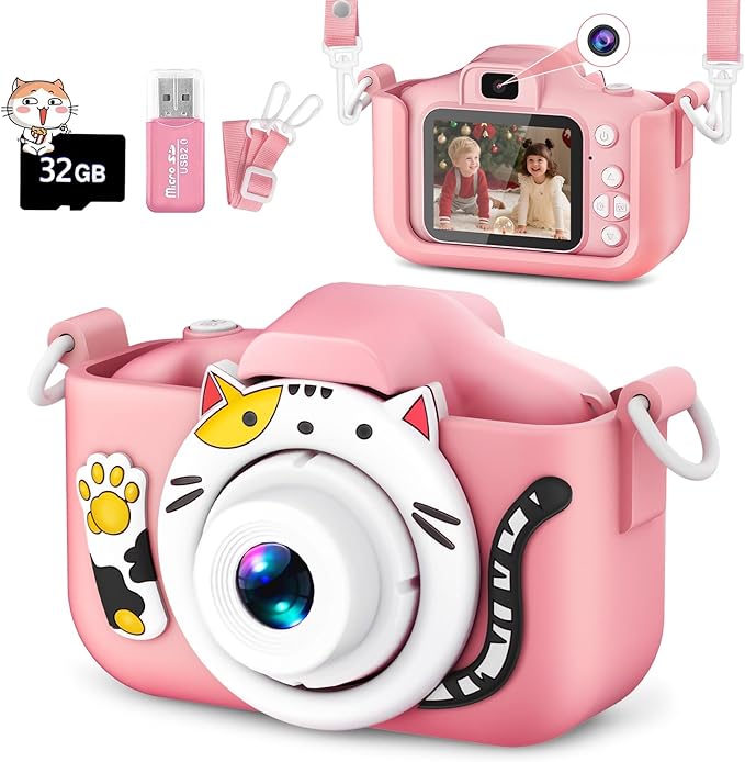 Kids Selfie Camera Toys for 3 4 5 6 7 8 9 10 11 12 Year Old Girls，Christmas Birthday Festival Gift for Kids Camera for Kids Upgrade Digital Camera with 32GB SD Card DITUPAN