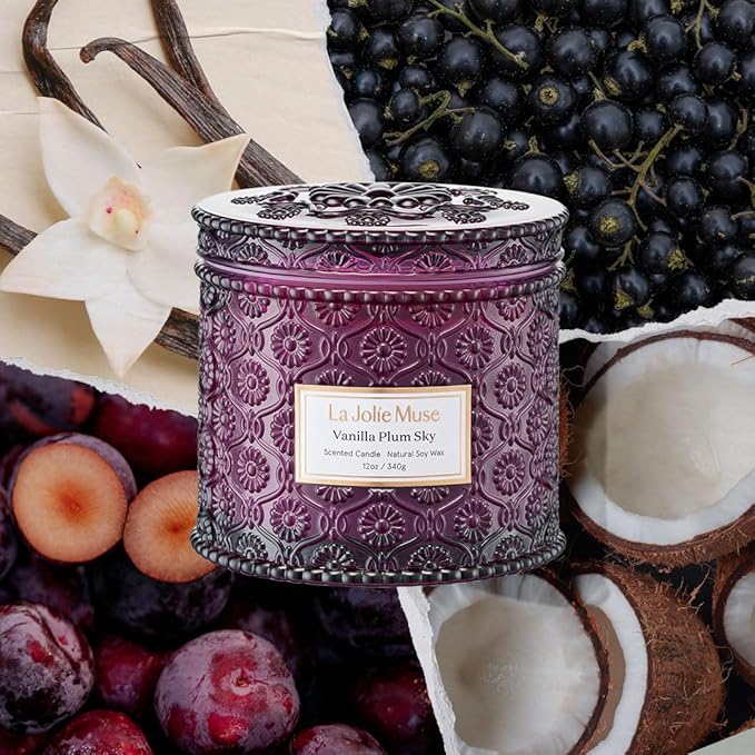 LA JOLIE MUSE Vanilla Plum Sky Candle - Coconut, Vanilla, Plum | 12 oz Large 2-Wick Soy Wax Candle | 60 Hours Clean Burn | Gift-Ready for Hosts & Gatherings | Elegant Home Decor LaJol%C3%ADeMuse