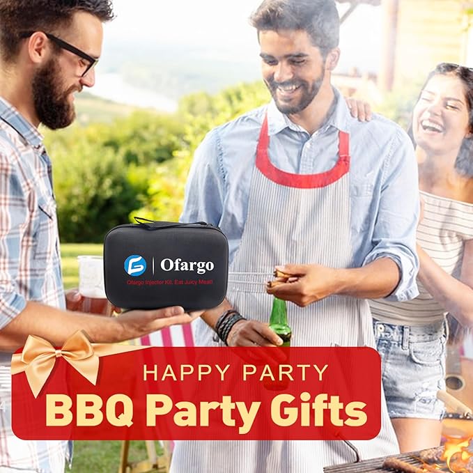 Ofargo Stainless Steel Meat Injector Syringe with 4 Marinade Needles and Travel Case for BBQ Grill Smoker, gifts for men dad husband in Thanksgiving Christmas day GreatgiftsidealforThanksgivingandX-mas