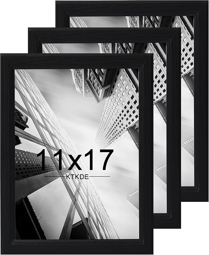 KTKDE 11x17 Picture Frame Set of 3,Black Wooden Shatter Resistant Glass, Vertical & Horizontal Wall Hanging for Wall Display,Studio Gallery Photo Frame for Photos, Posters & Art Prints KTKDE