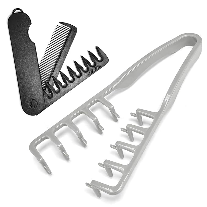 Texture Comb, Voluminous Wide Toothed Hair Comb, Wide & Fine-Toothed Dual-Purpose SetBangs Seam Grooming Accessory for Women and Men, ABS plastic with textured grip(1 SET) KMLWXD