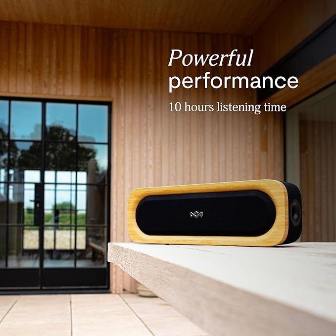 House of Marley Get Together 3 Bluetooth Speaker, 10Hr Playtime, USB-C Fast Charging, EQ Sound Modes, Ambient LED Light, 30m Wireless Range, Bamboo & Rewind Fabric Design (Signature Black) HouseofMarley