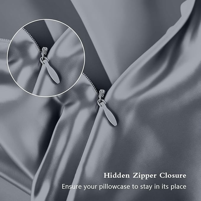 Silk Pillow Cases 2 Pack, Mulberry Silk Pillowcases Standard Set of 2, Smooth, Anti Acne, Both Sides Natural Silk Satin Pillow Cases for Sleeping Women 2 Pack with Zipper, Space Grey