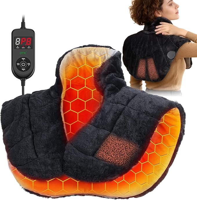 UTK Weighted Heating Pad for Neck and Shoulders and Back, 30s Fast Heat,6X Deeper Pain Relief, Faux Rabbit Fur Fabric, 8 Heat Settings Max 159℉, 4H Auto Off, Memory Function, 24"x 20", Christmas Gift UTK