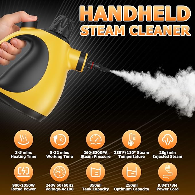 Handheld Steam Cleaner - High Pressure Steam Cleaner for Home, Multi-Functional Cleaning Tools for Kitchen, Bathroom, Couch, Car. Portable Steamer Makes Housework Easier Kick Boosters