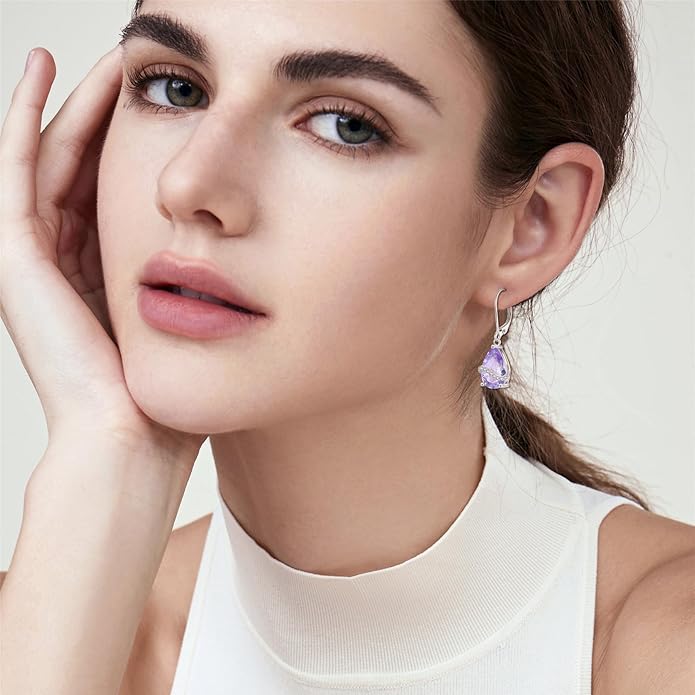 Teardrop Dangle Drop Earrings for Women 925 Sterling Silver Leverback Earrings Birthstone Jewelry Gifts for Her INPASNE