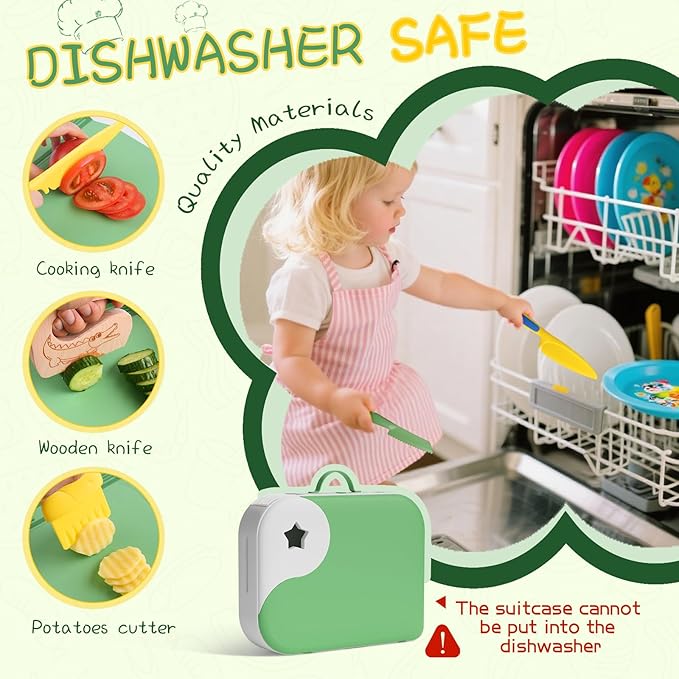 Montessori Kitchen Tools for Toddlers,Kids Knife for Real Cooking,Toddlers Knife Set with Storage Box Kids Safe Knives Children Cutting Set for Girl Boy,Montessori Toys for Kitchen Set -Green Lullulii