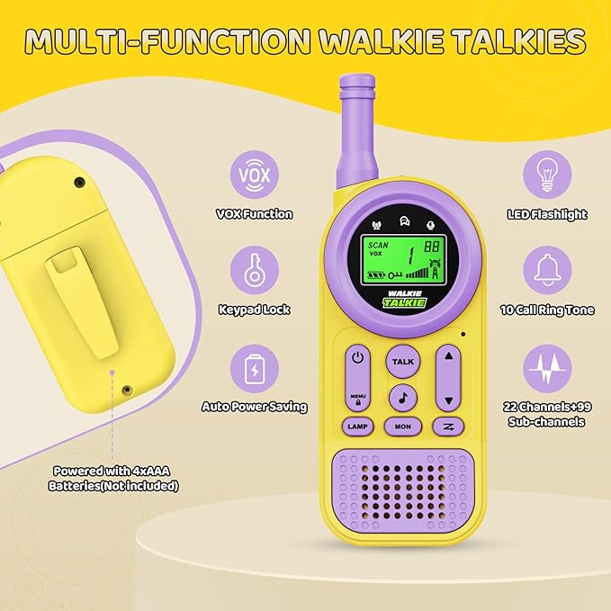 Walkie Talkies for Kids Toys: Toys for 3-12 Year Old Boys Girls - 22 Channels 2 Way Radio Toy with Backlit LCD Flashlight - 3 Miles Range for Outside/Camping/Hiking (2-Pack) Ptnerbeh