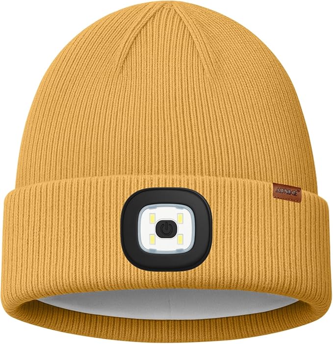 ATNKE Kids LED Lighted Beanie Cap,USB Rechargeable 4 LED Running Headlamp Lined Fleece Hat Light Gift for Boys and Girls ATNKE