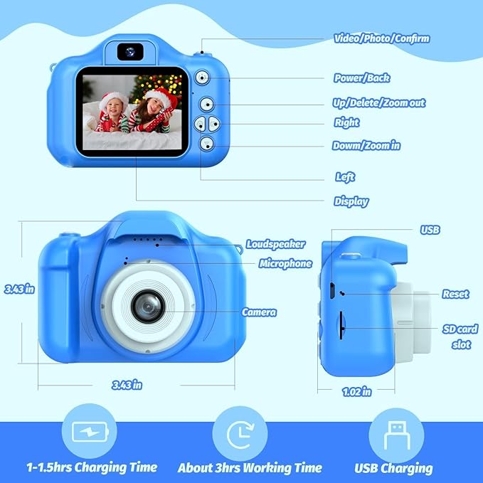 Kids Camera Toys Gifts Christmas Birthday Festival for Boys Age 3 4 5 6 7 8 9 10 Year Old Boy Toys HD Digital Video Toddler Camera with 32GB SD Card(Blue) Tyseoome