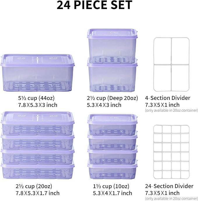 Twist-Release Freezer Containers,24 Pack Flexible When Frozen | Anti-Break, BPA-Free, Stackable | Made in Korea thxSoyoon