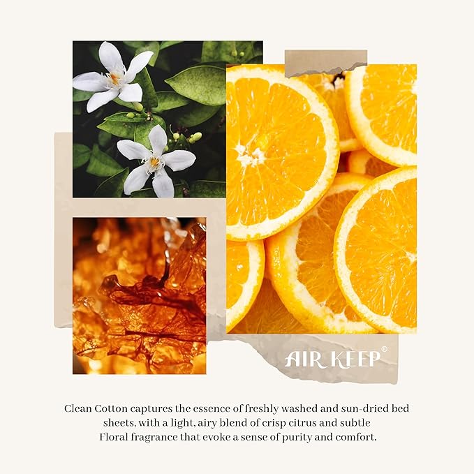 Airkeep Reed Diffuser Set,3.38 fl oz (100 ml) - Clean Cotton Oil Diffusers with 8 Reed Sticks, Home Fragrance Reed Diffuser for Bathroom Shelf Decor Airkeep