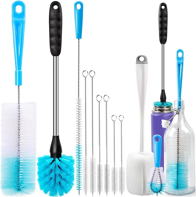 Holikme Bottle Brush Tube Cleaning Lab Set with Long Handle, Cup Cleaner for Washing Narrow Neck Beer Wine Decanter Pipes Lids Sinks Cap Covers, White Holikme