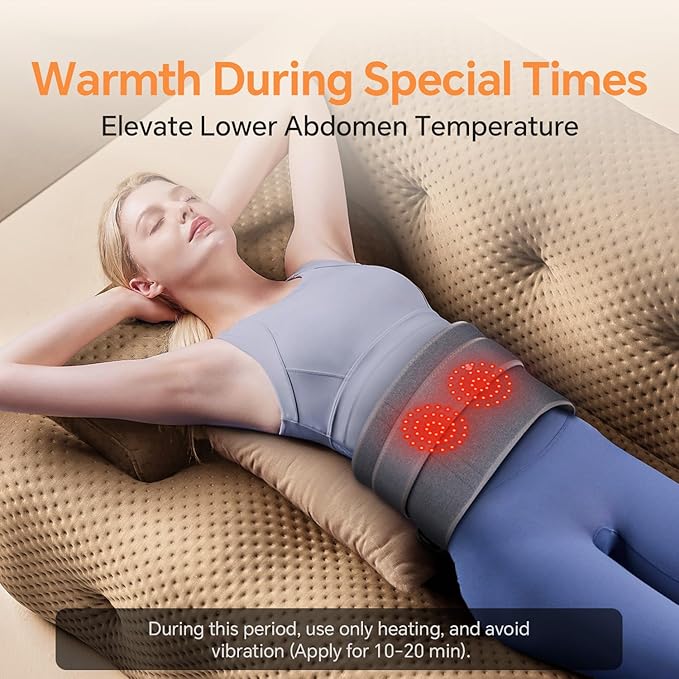 Heating Pad for Back, Lumbar Massager, Heated Waist Belt Wrap, Lower Back Pad with Heat Vibration 3 Levels Adjustable, 180 mins Battery, Cordless Portable, Touchscreen Control RelaxationMadeSimple