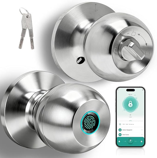 Fingerprint Door Lock, Smart Door Knob, Keyless Entry Door Lock with App Control, Thumbprint Door Knob with Backup Key, Suitable for Home, Bedroom, Apartments, Garage, Office - Sliver UMIKSMARTLOCK