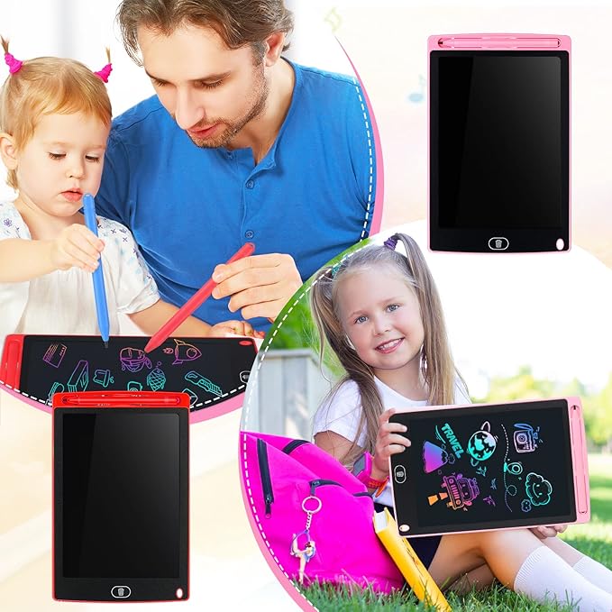 Tinlade 12 Pack LCD Writing Tablets for Kids, 8.5 Inch Erasable Doodle Boards Portable Electronic Drawing Pads, Learning Bulk Toys Gifts for Christmas School(Pink, Green, Red, Blue) Tinlade