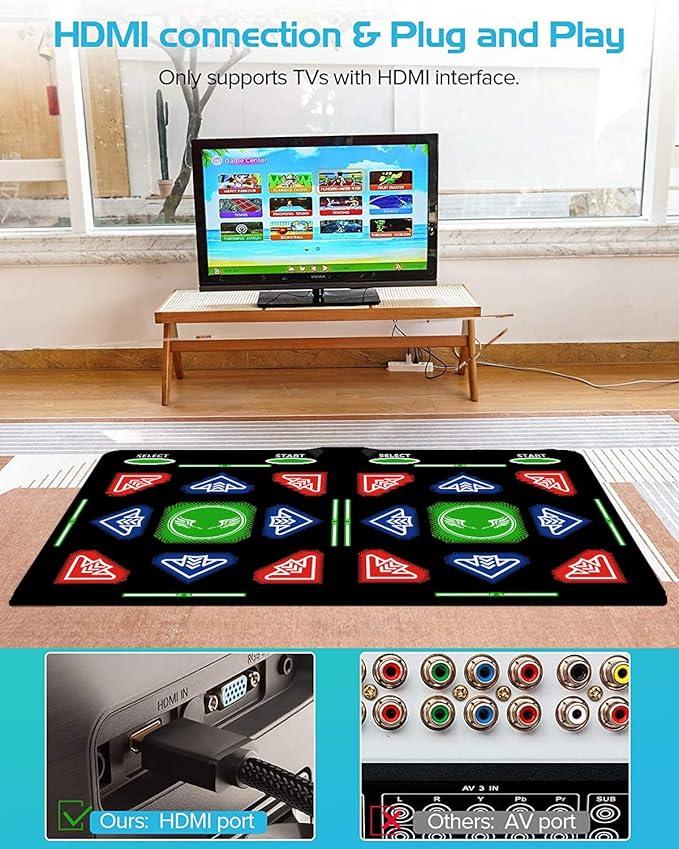 HDMI Dance Mat with Upgraded 64GB Memory Card,1000 Games,885 Songs and 81 MTVs;Features Dance,Yoga,Aerobics,Running,Sports and Puzzle Game Modes Flannel Material.A for Kids. Kick Boosters