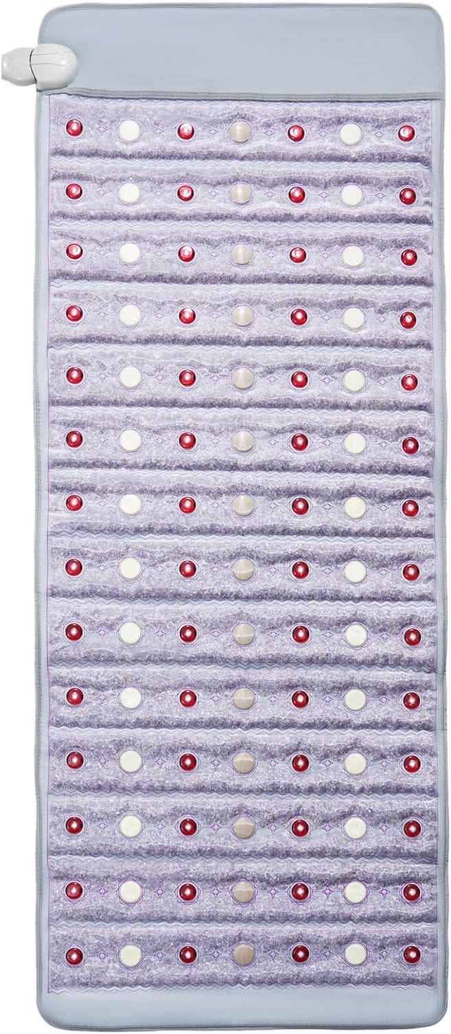 VEVOR Far Infrared Heating Pad, Amethyst Heating Pad with Jade & Tourmaline Stones, 660nm Photon Light & Negative Ions, 103-159℉ Hot Gemstone Mat with 0-12 Hours Timer for Waist Shoulder (60" x 24") VEVOR