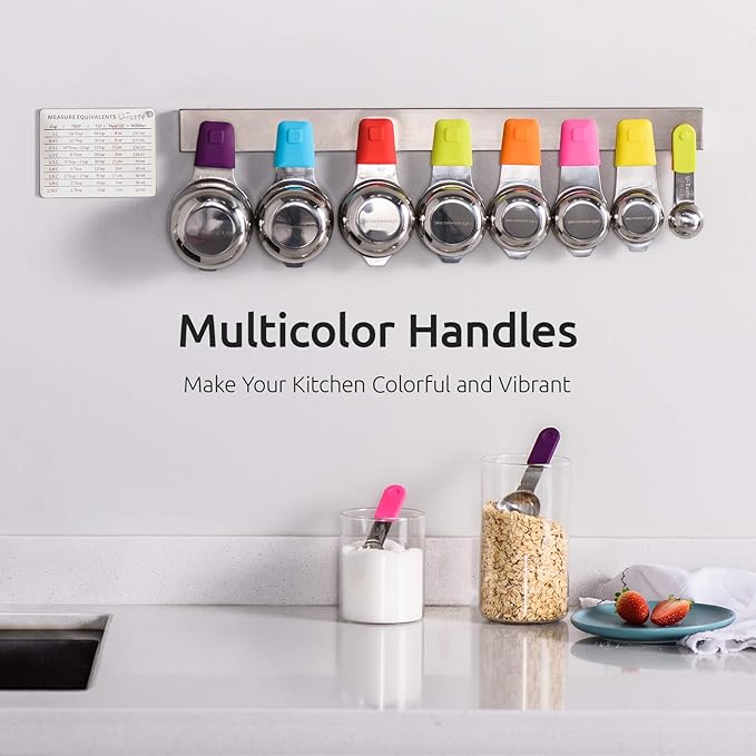 Measuring Cups, U-Taste Magnetic Measuring Cups and Spoons Set of 13 in 18/8 Stainless Steel: 7 Measuring Cups and 5 Measuring Spoons with 1 Professional Magnetic Measurement Conversion Chart U-Taste